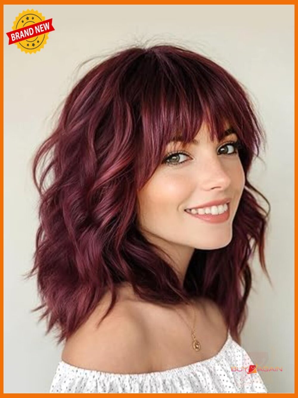 Short Wavy Curly Human Hair Wig with Bangs - Shoulder Length Heat Resistant